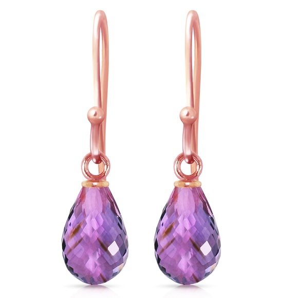 14K. SOLID GOLD FISH HOOK EARRINGS WITH AMETHYST - Picture 2 of 5